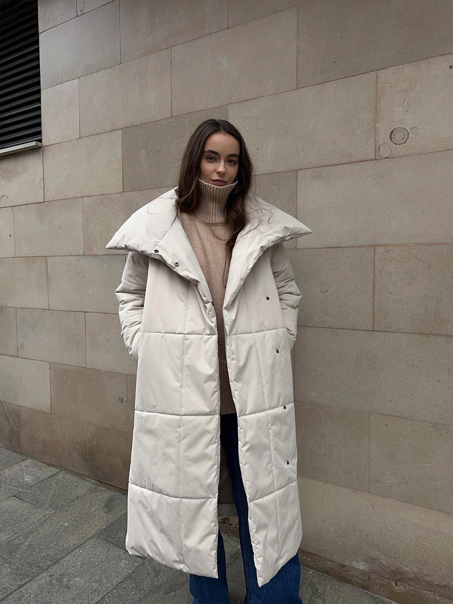 Long Padded Coat for Women, Warm Lace-Up Thick Winter Jacket