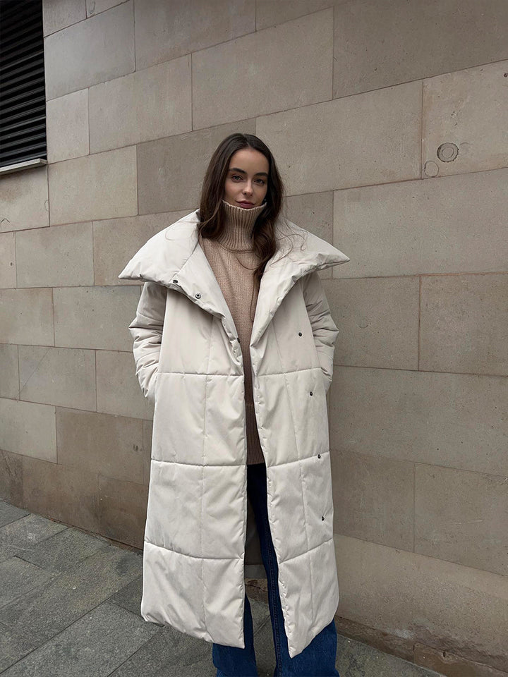 Long Padded Coat for Women, Warm Lace-Up Thick Winter Jacket