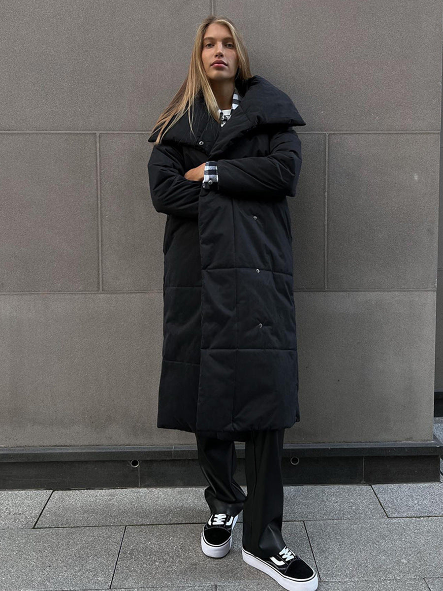 Long Padded Coat for Women, Warm Lace-Up Thick Winter Jacket