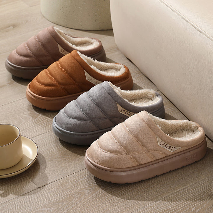 Solid Plush Suede Slippers with Thick EVA Sole
