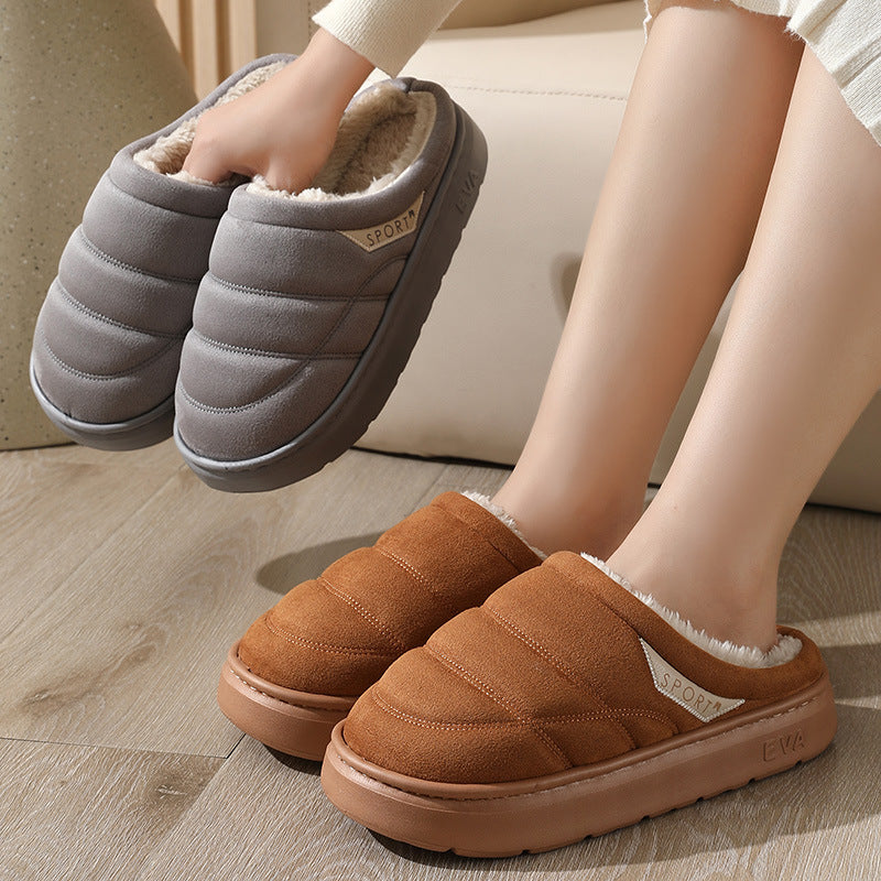 Solid Plush Suede Slippers with Thick EVA Sole