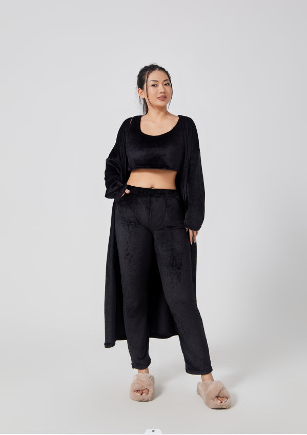 Cozy 3-Piece Pajama Lounge Set with Crop Top and Cardigan