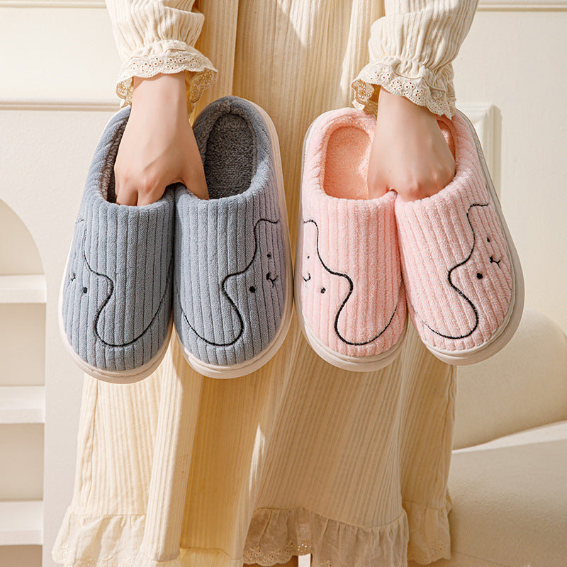 Striped Cat Plush Slippers, Non-Slip Winter House Shoes