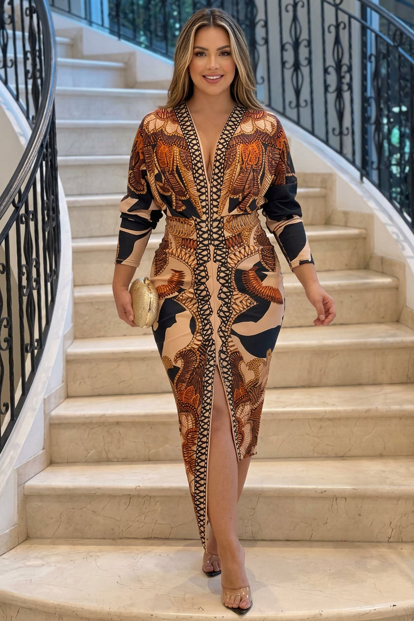 Signy | Sun Escape Unique Print Dolman Midi Dress