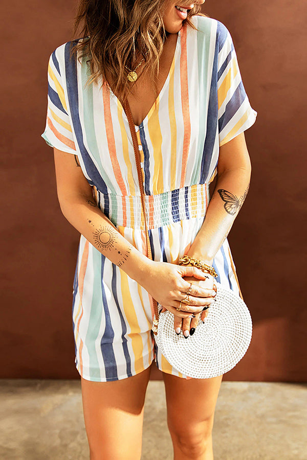 Perdita - Love for A Lifetime Striped Button Romper