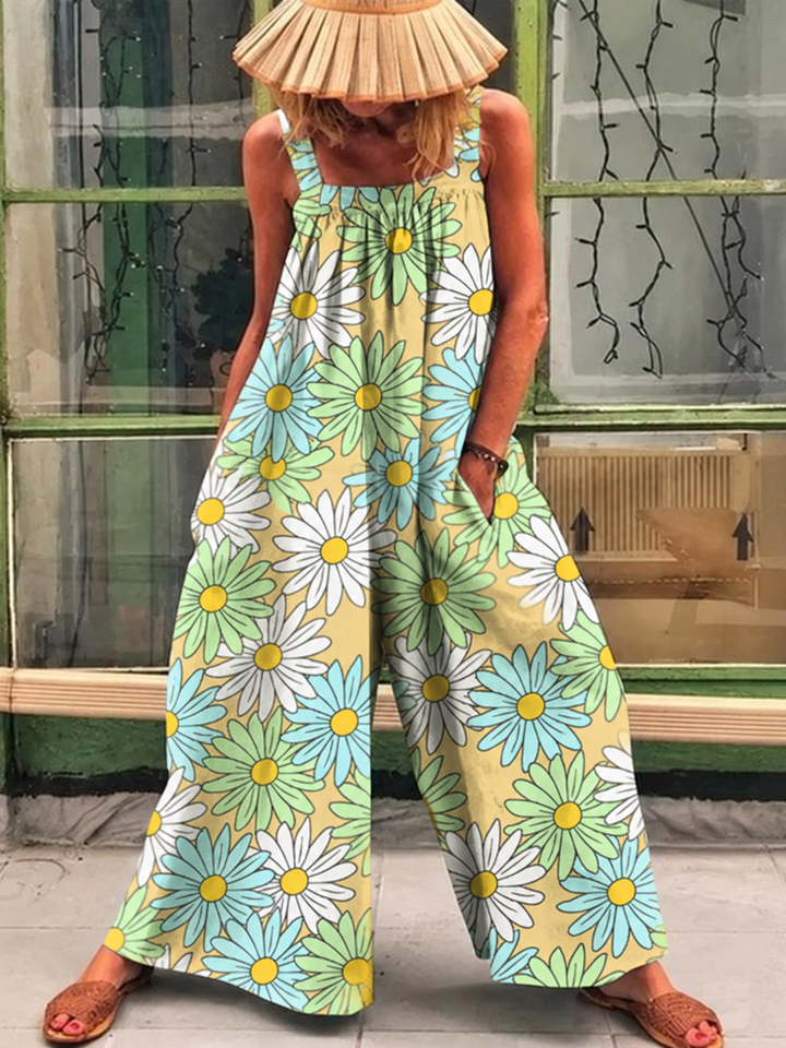 Saskia - Loose Multicolor Sunny Flower Print Jumpsuit