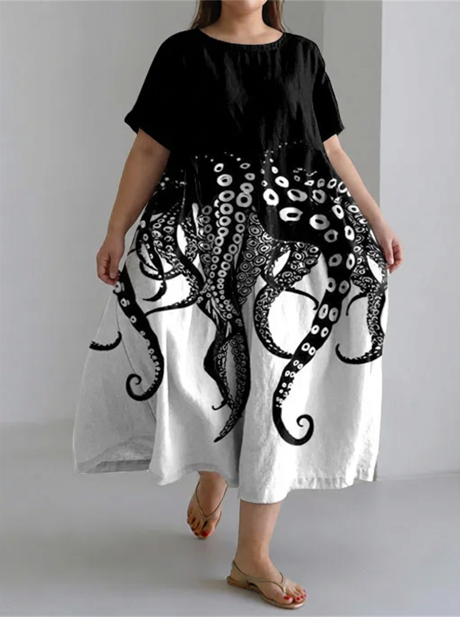 Coraline | Tentacles Lover Essential Contrast Print Short Sleeve Dress