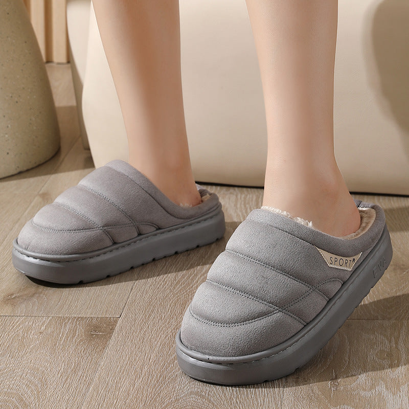 Solid Plush Suede Slippers with Thick EVA Sole