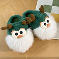 Cartoon Christmas Deer Slippers – Plush Half-Heel House Shoes