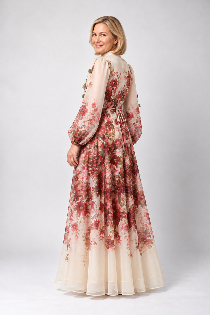 Sunniva | Floral Sheer Long Sleeve Maxi Dress