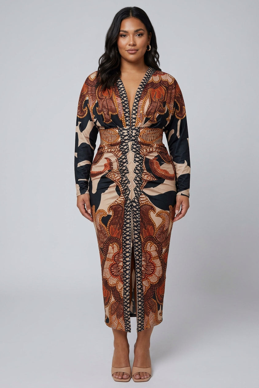 Signy | Sun Escape Unique Print Dolman Midi Dress