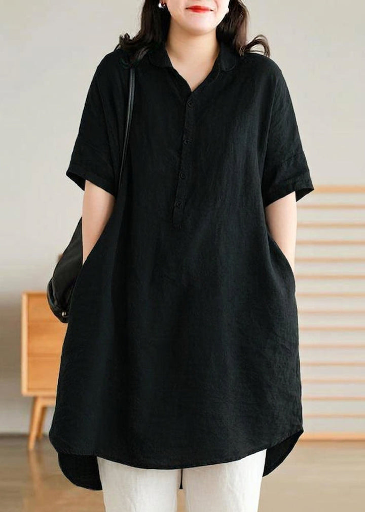 Sabine - Jade Green Linen Women Casual Linen Shirt Dress
