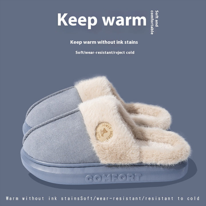 Plush Fleece Slippers for Women and Men, Thick Sole