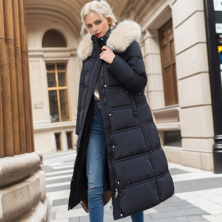 Long Fur Hood Winter Coat for Women, Slim Belted Warm Coat