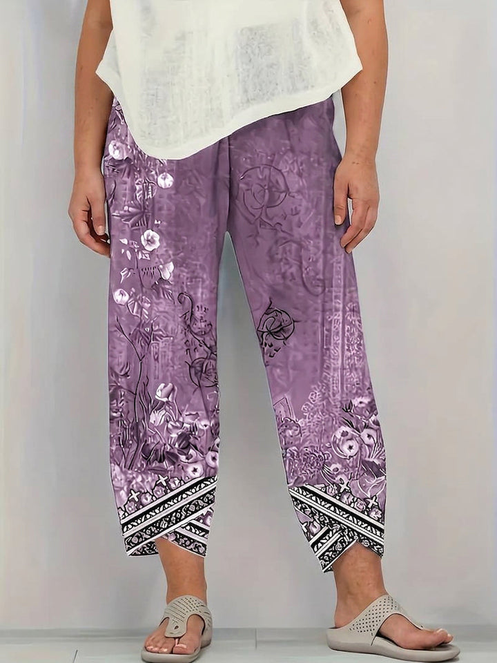 Olwen | Vintage Floral Capri Pant With Elastic Waist