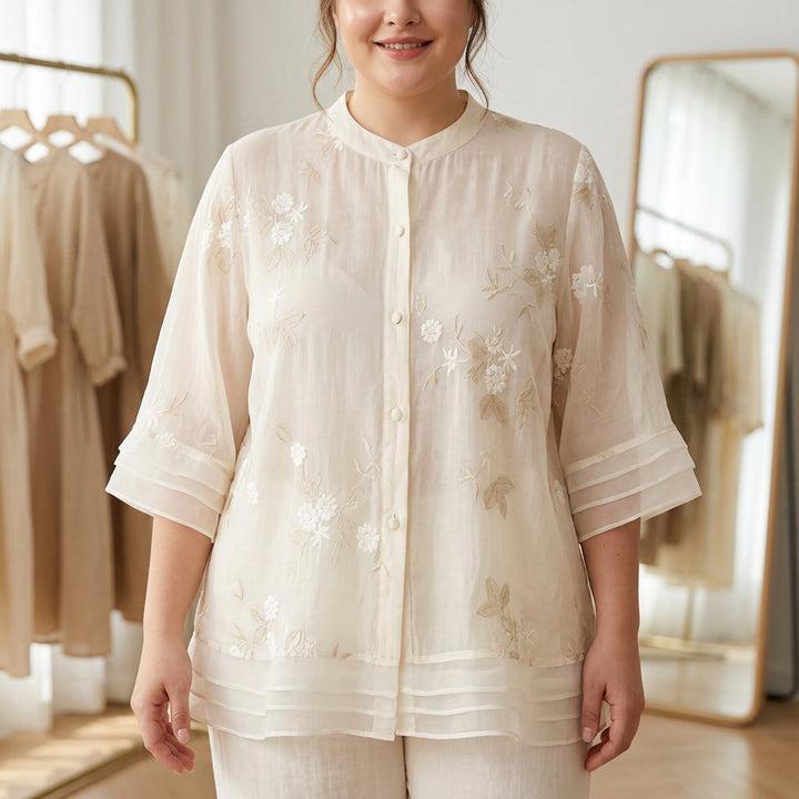 Delia | Elegant Top with Embroidered Flowers