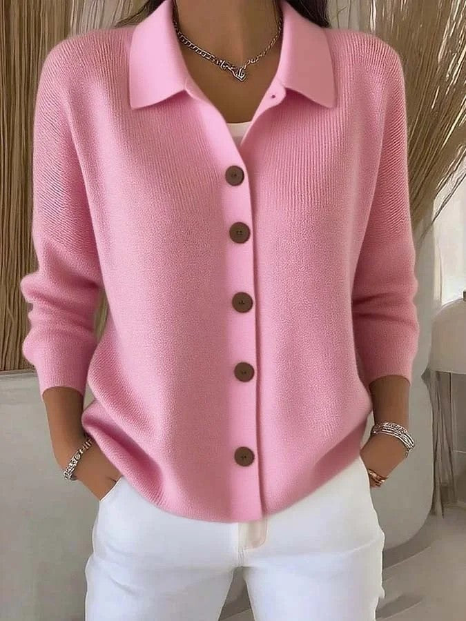 Knitted Lapel Cardigan, Button-Front Long Sleeve Sweater Coat