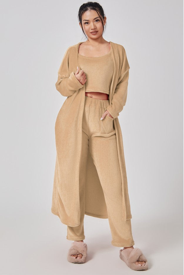 Cozy 3-Piece Pajama Lounge Set with Crop Top and Cardigan