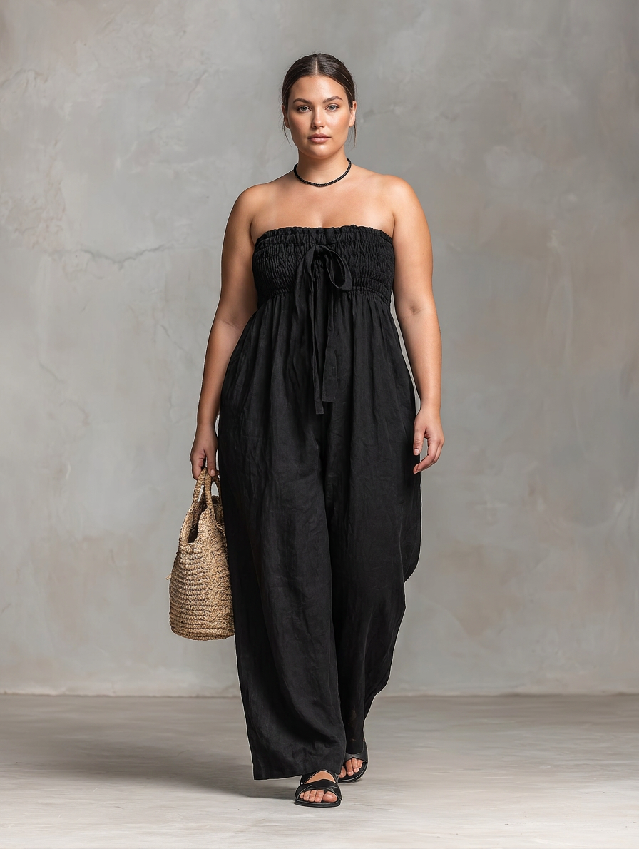Vera - Loose-Fit Linen-Blend Strapless Jumpsuit
