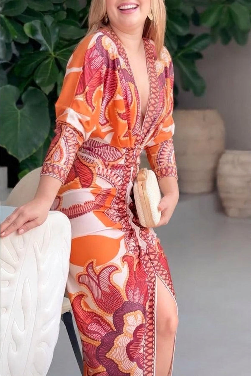 Signy | Sun Escape Unique Print Dolman Midi Dress