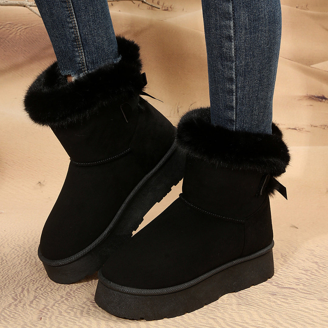 Bow Snow Boots for Women – Plush Lined, Thick-Sole Ankle Boots