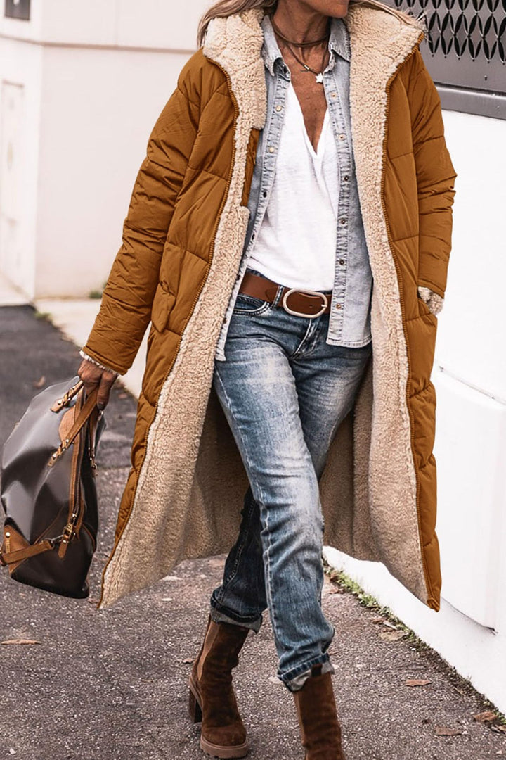 Hooded Long Coat for Women, Double-Sided Winter Cardigan Jacket