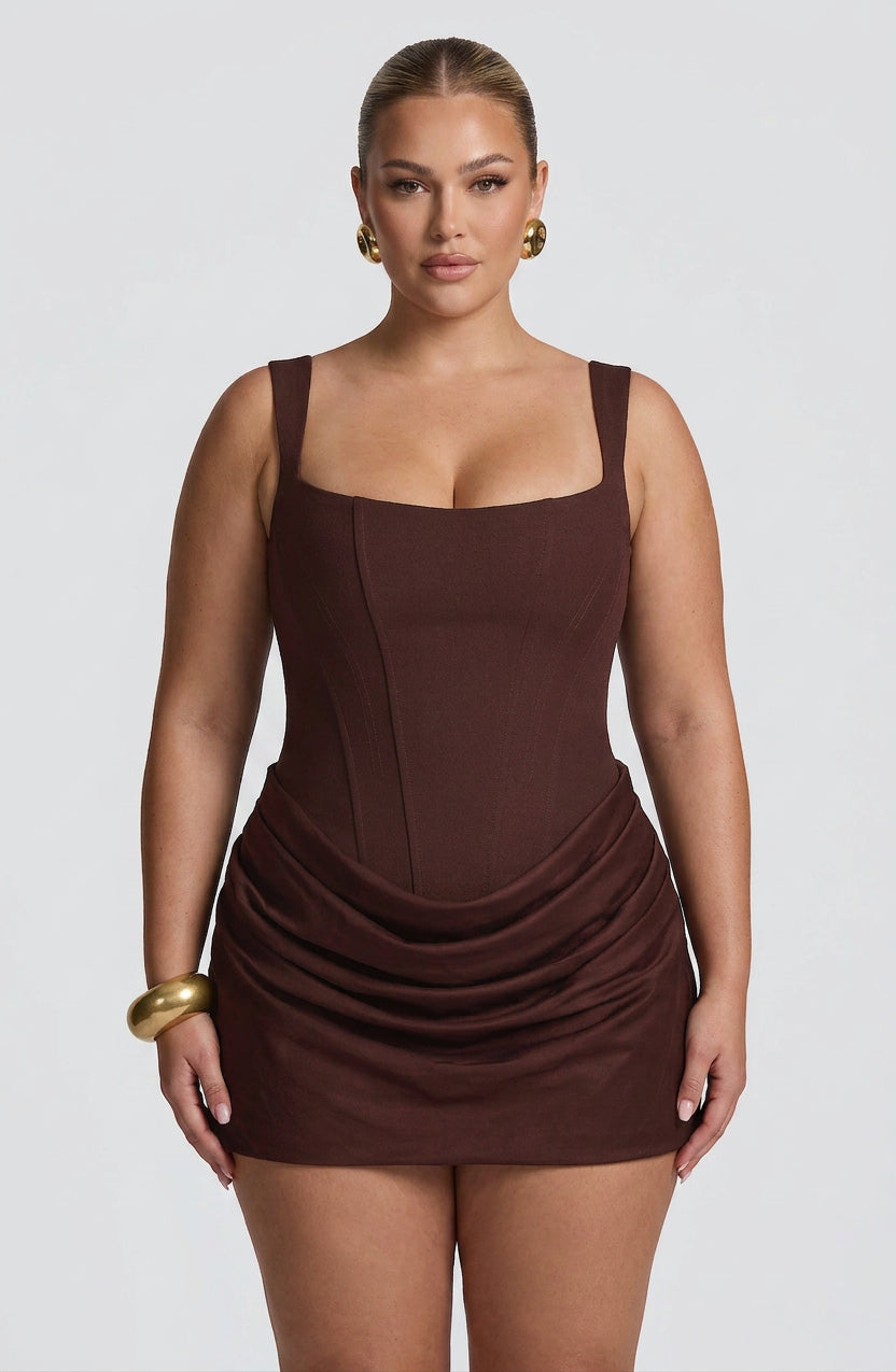 Seren Mini Dress - Plum Brown