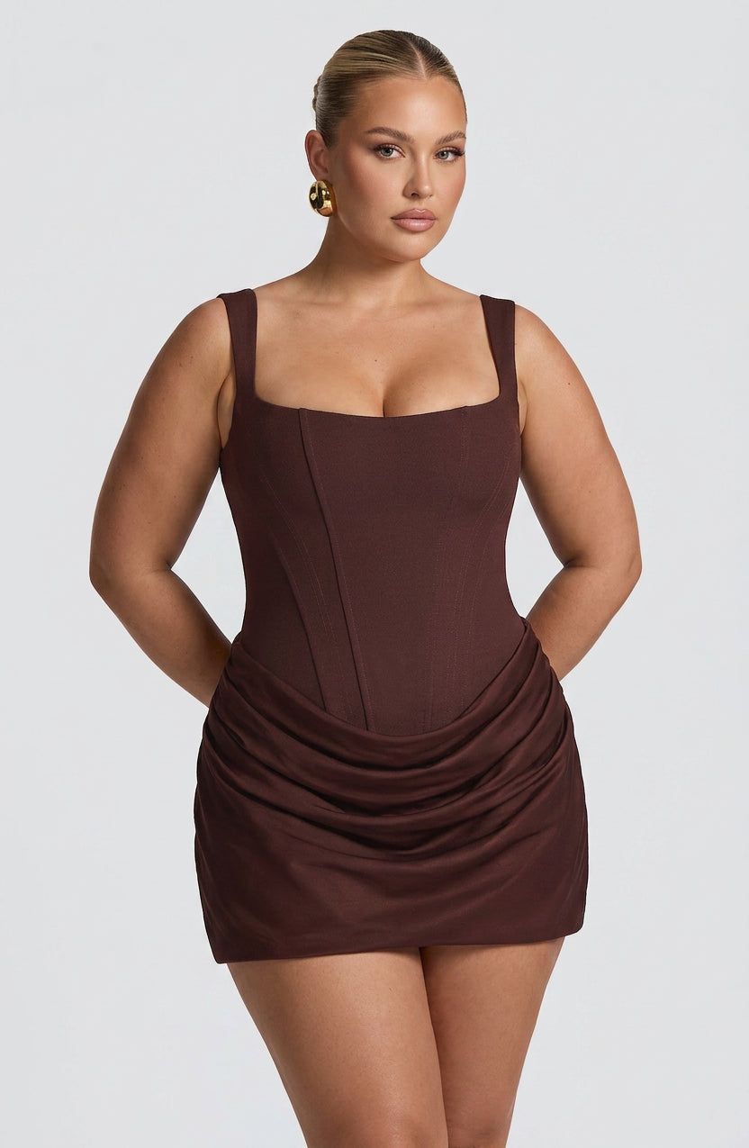 Seren Mini Dress - Plum Brown