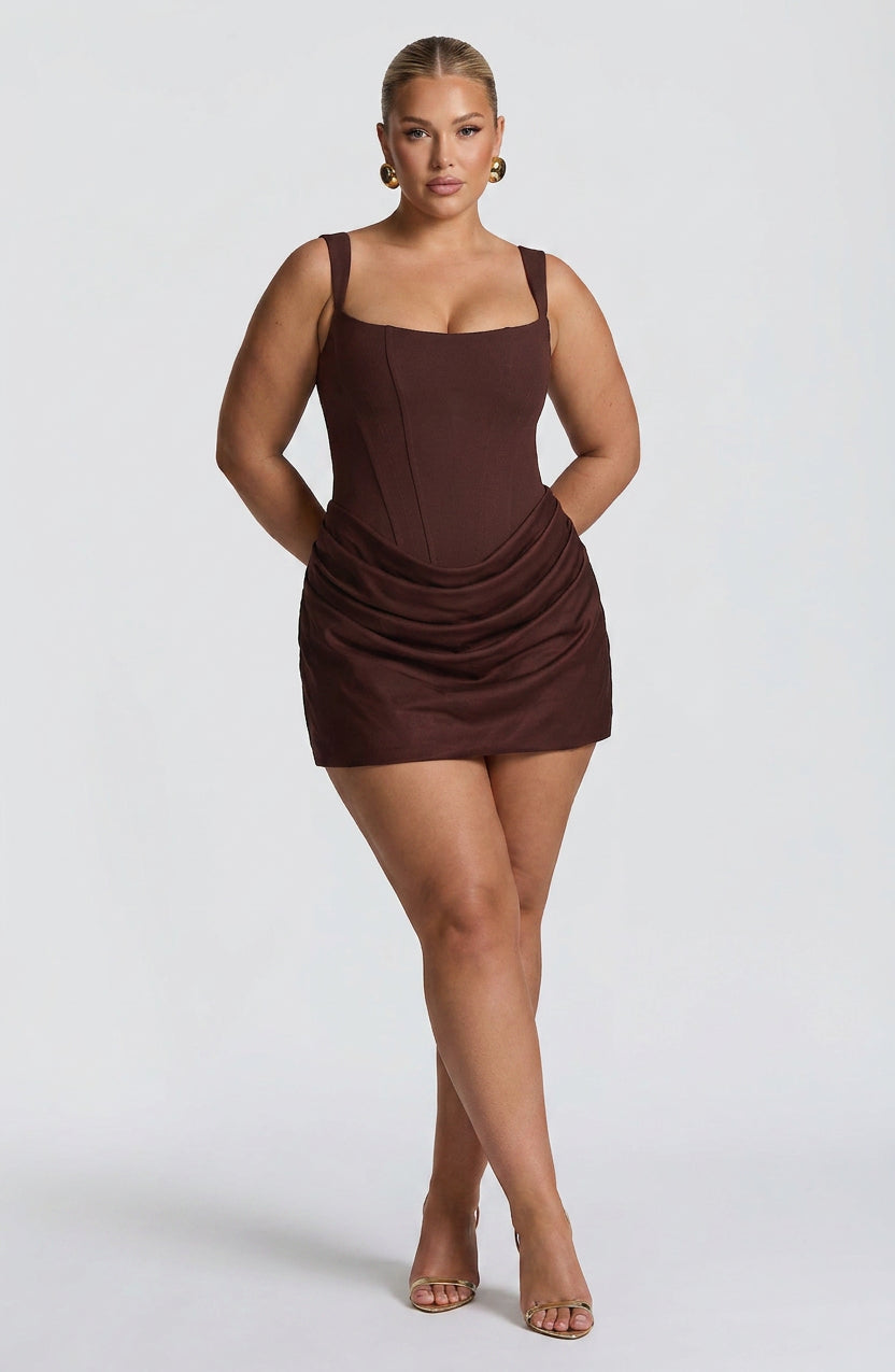 Seren Mini Dress - Plum Brown