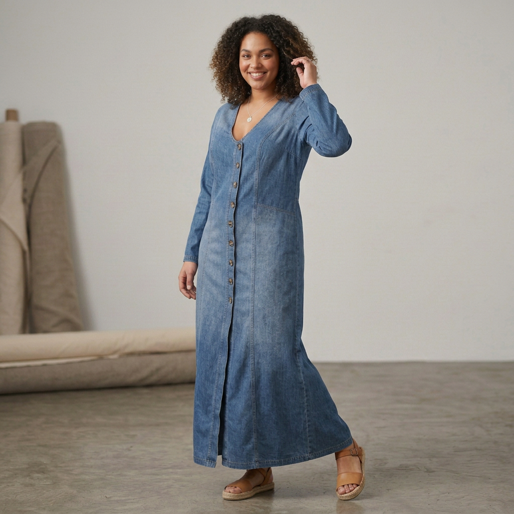 Mei Button-Front Maxi Denim Dress