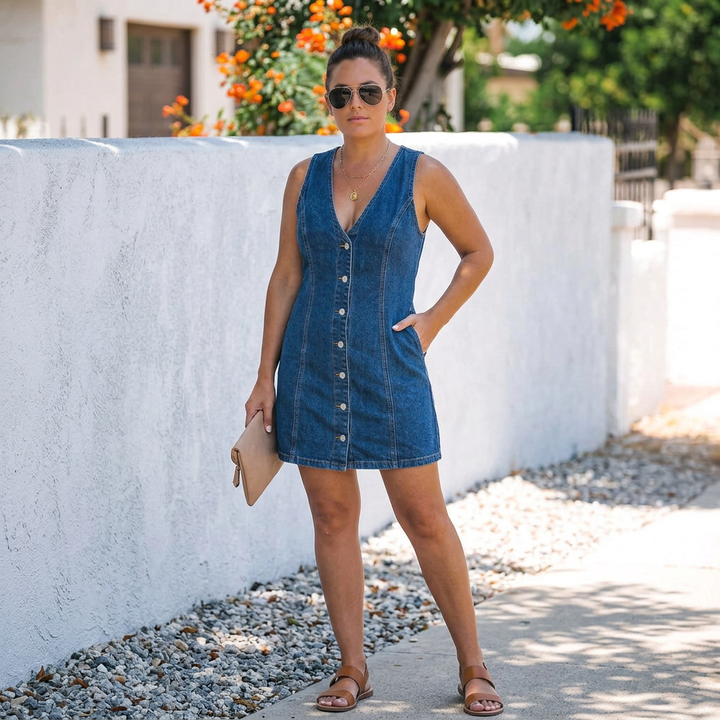 Eilwen Button-Front Denim Mini Dress
