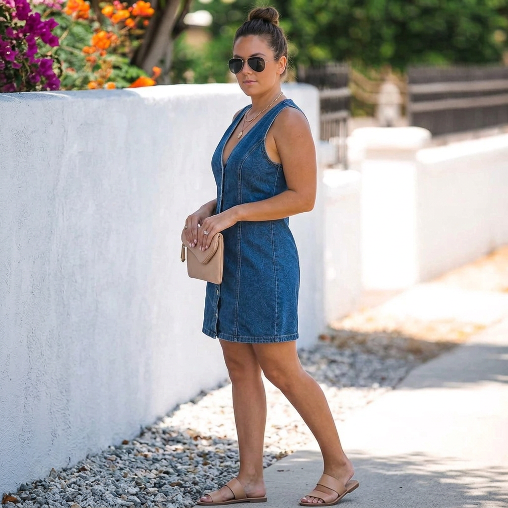 Eilwen Button-Front Denim Mini Dress