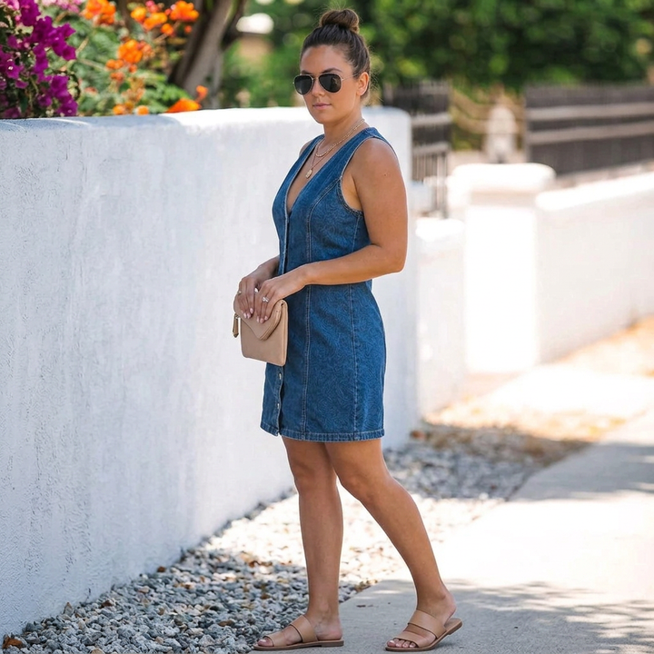 Eilwen Button-Front Denim Mini Dress