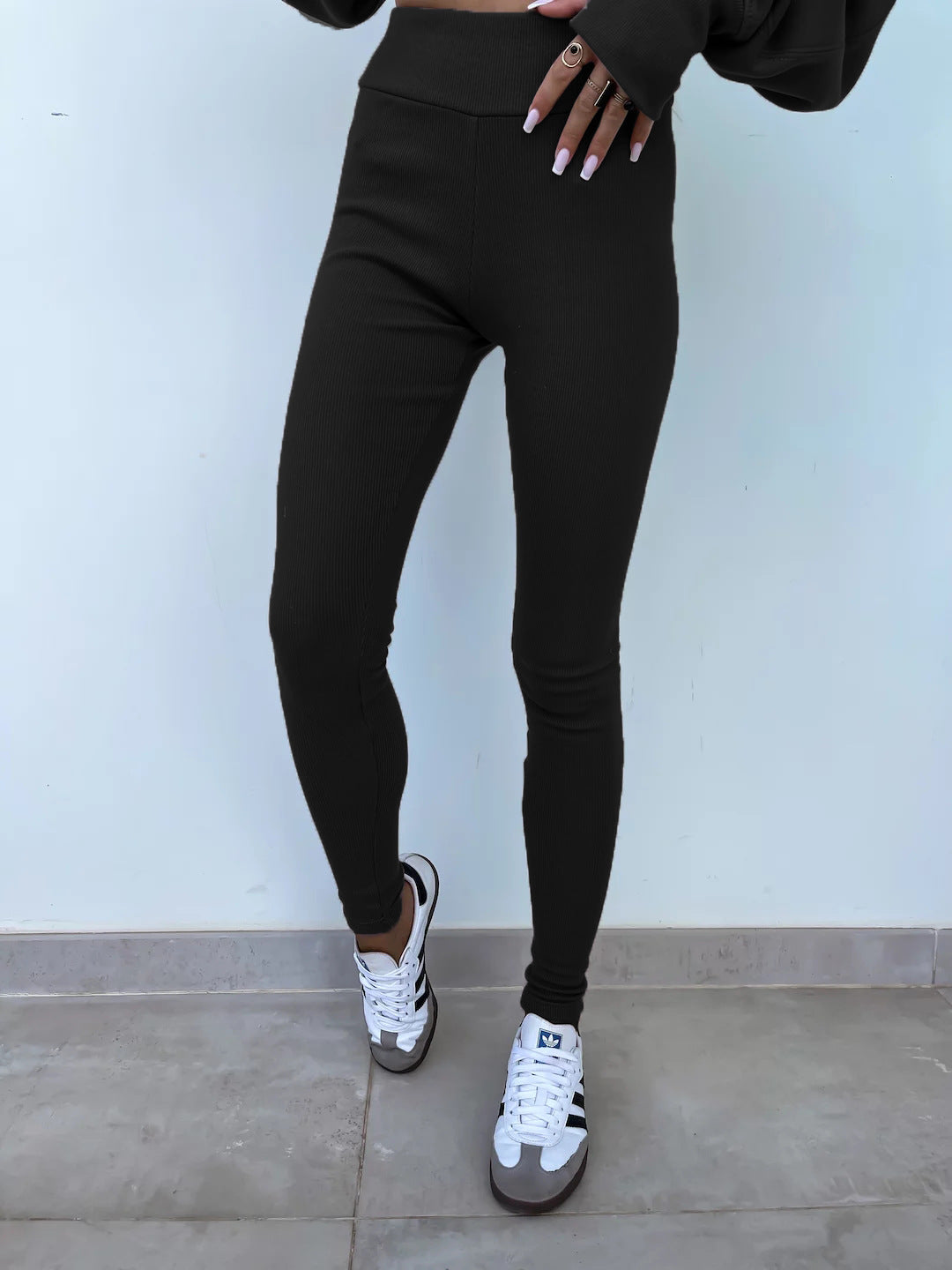 Casual Sweater Suit, Loose Crew Neck Split Top and Tight Pants