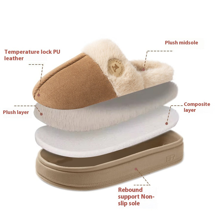Plush Fleece Slippers for Women and Men, Thick Sole
