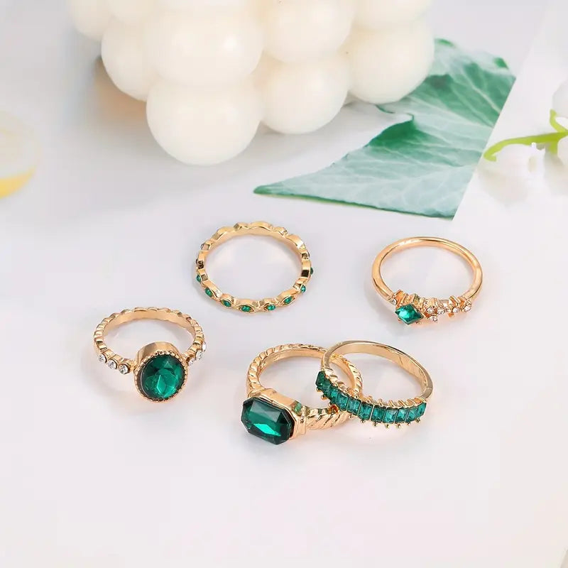 Pia Exquisite Emerald Ring Set | Gold