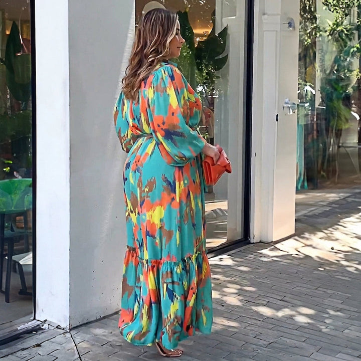Jolie Printing Lapel Maxi Dress: Elegant Vintage Flow