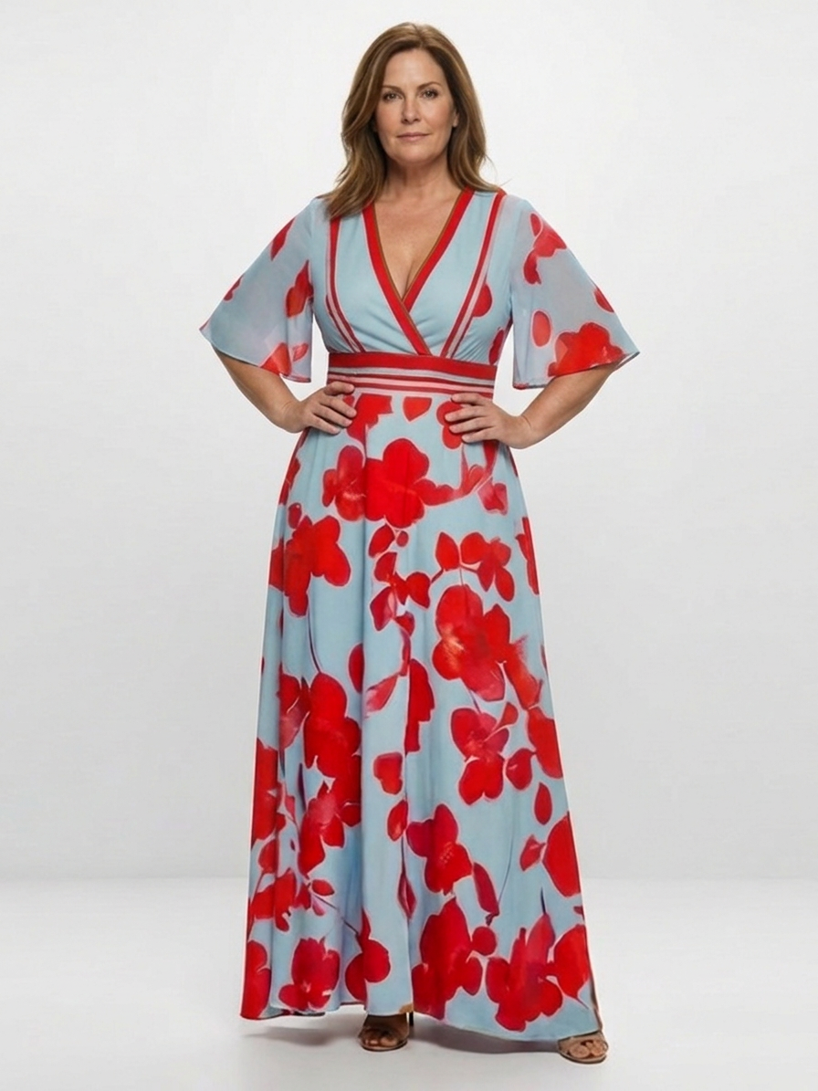 Aurelia | V Neck Short Sleeve Floral Maxi Dress