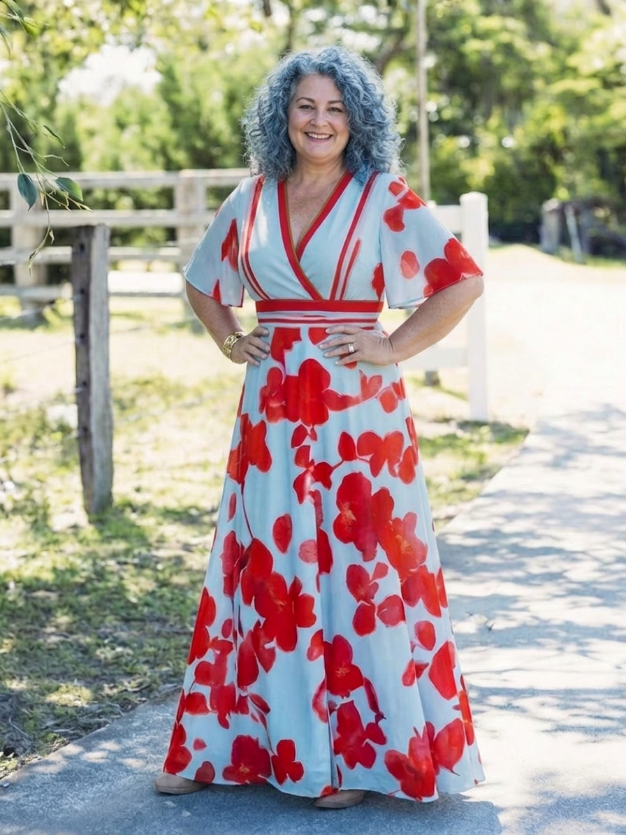 Aurelia | V Neck Short Sleeve Floral Maxi Dress