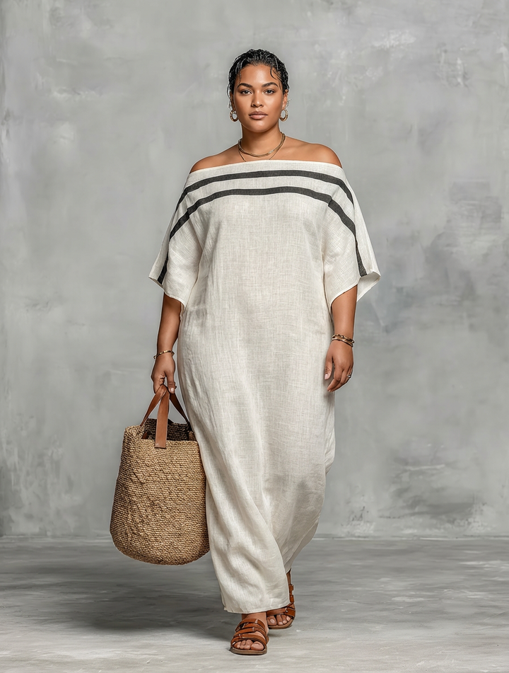 Ffion Maxi Dress for Women with Off-the-Shoulder Neckline and Batwing Sleeves