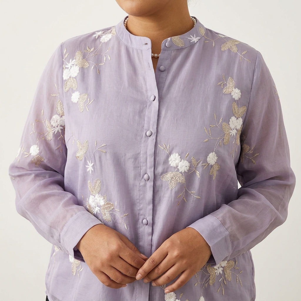 Delia | Elegant Top with Embroidered Flowers