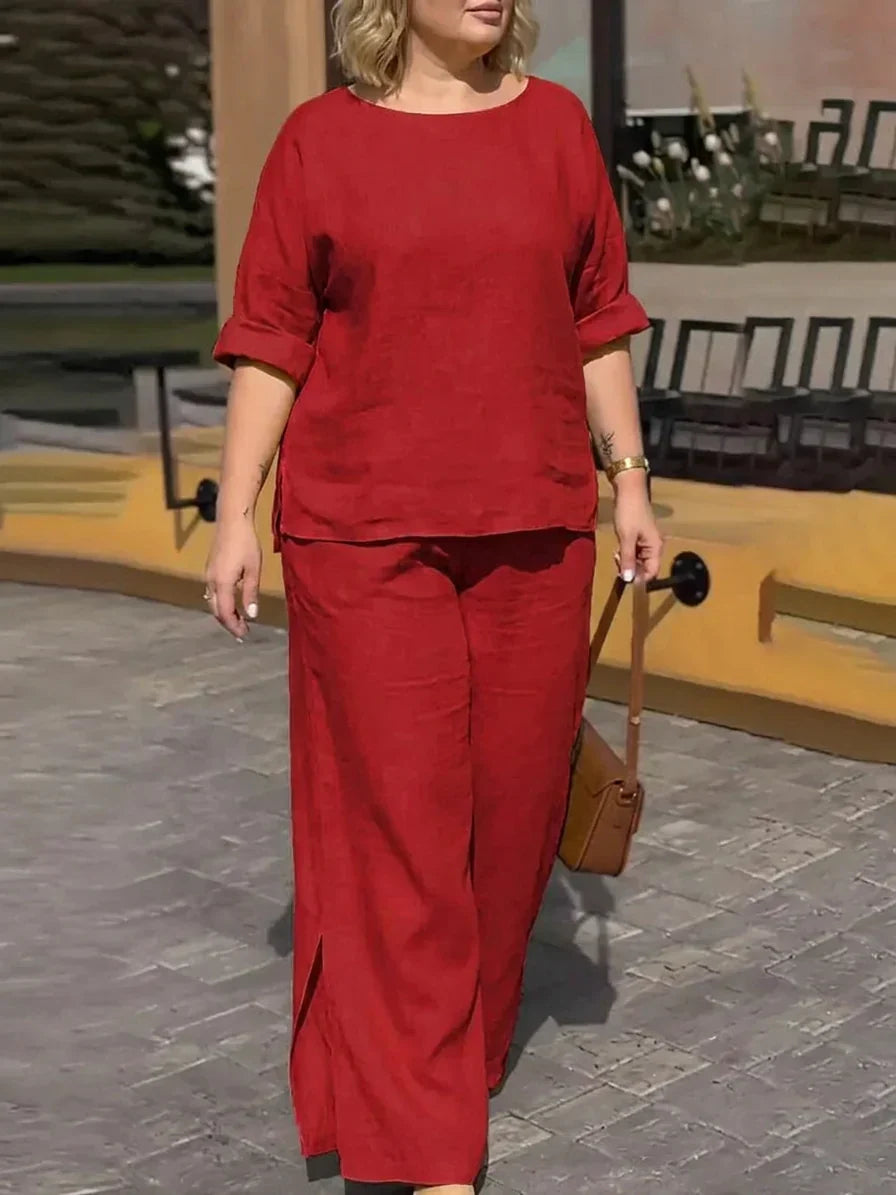 Isolde - Women Round Neck Long Sleeve Pants Set