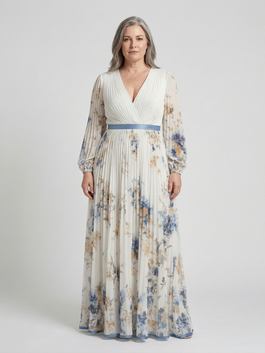 Nadia | Long Sleeve V Neck Floral Maxi Dress