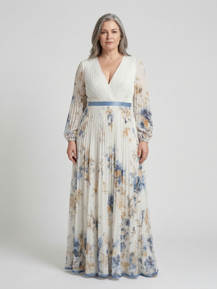 Nadia | Long Sleeve V Neck Floral Maxi Dress