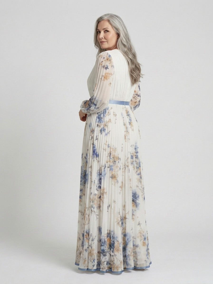Nadia | Long Sleeve V Neck Floral Maxi Dress