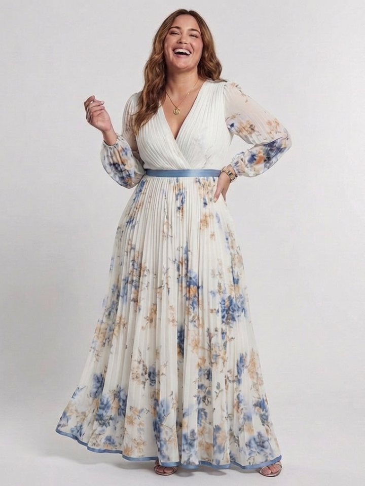 Nadia | Long Sleeve V Neck Floral Maxi Dress