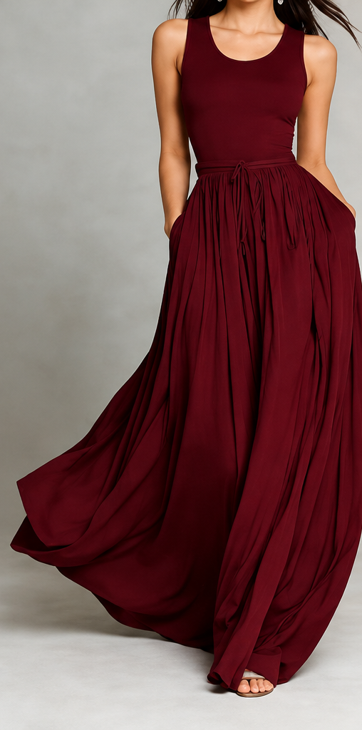 Verity – Sleeveless Pleated Halter-Neck Maxi Dress