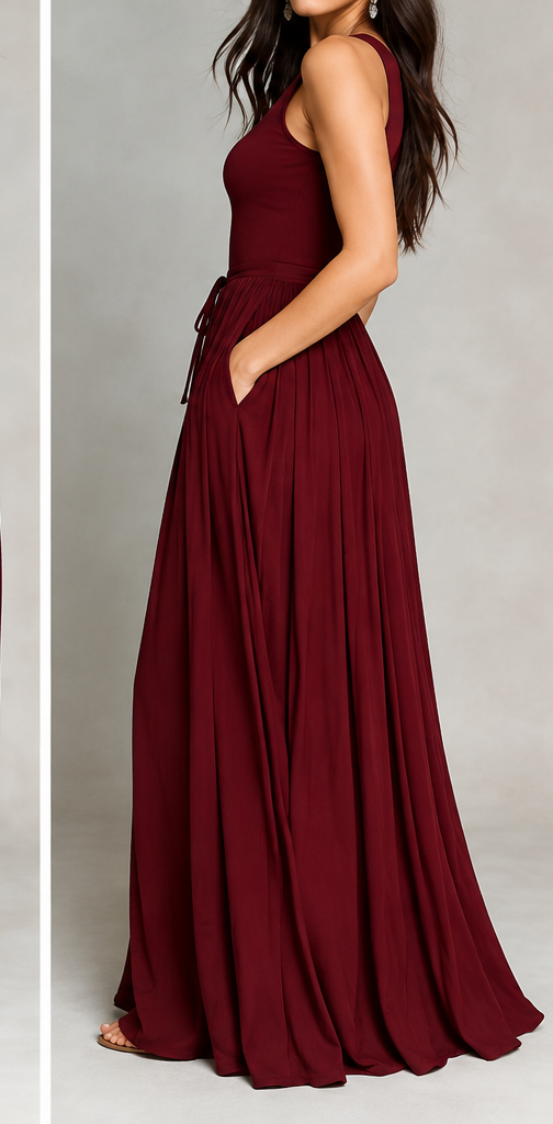 Verity – Sleeveless Pleated Halter-Neck Maxi Dress
