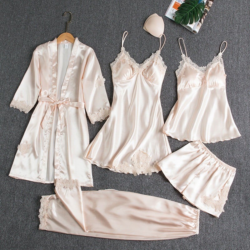 Selma | 5-Piece Silk Lace Nightwear Set