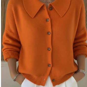 Knitted Lapel Cardigan, Button-Front Long Sleeve Sweater Coat